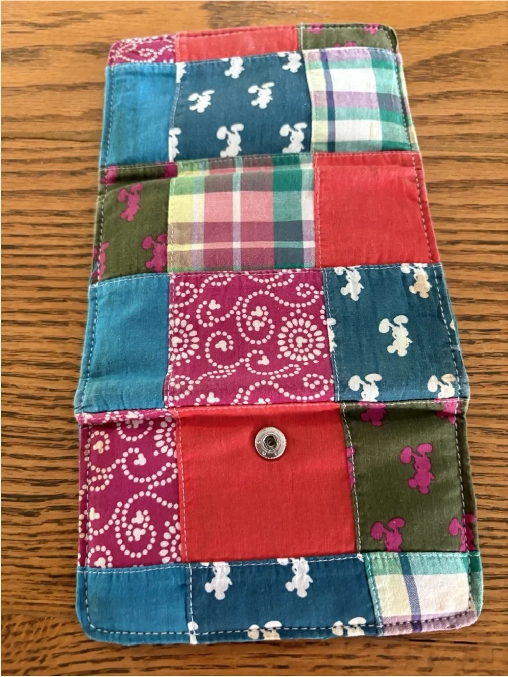 Disney Patchwork Quilted Wallet in Teal, Red, Purple, Green Double Fold